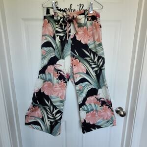 Elaine Rose Floral Print Cropped Wide Leg Pants Capris Women's Size M